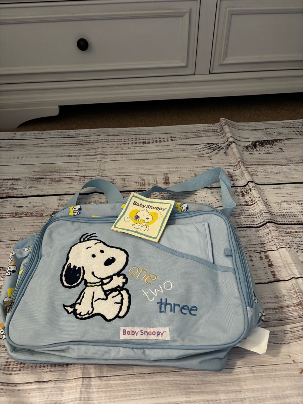 Vintage Baby Snoopy Light Blue Kids diaper bag